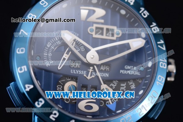 Ulysse Nardin Executive Dual Time & Big Date Asia ST25 Automatic Steel Case Blue Dial White Markers and Blue Rubber Strap - Click Image to Close
